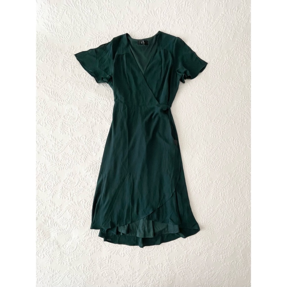 NWT Lulus Rise to the Occasion Emerald Green Midi Wrap Dress Large - Picture 2 of 8